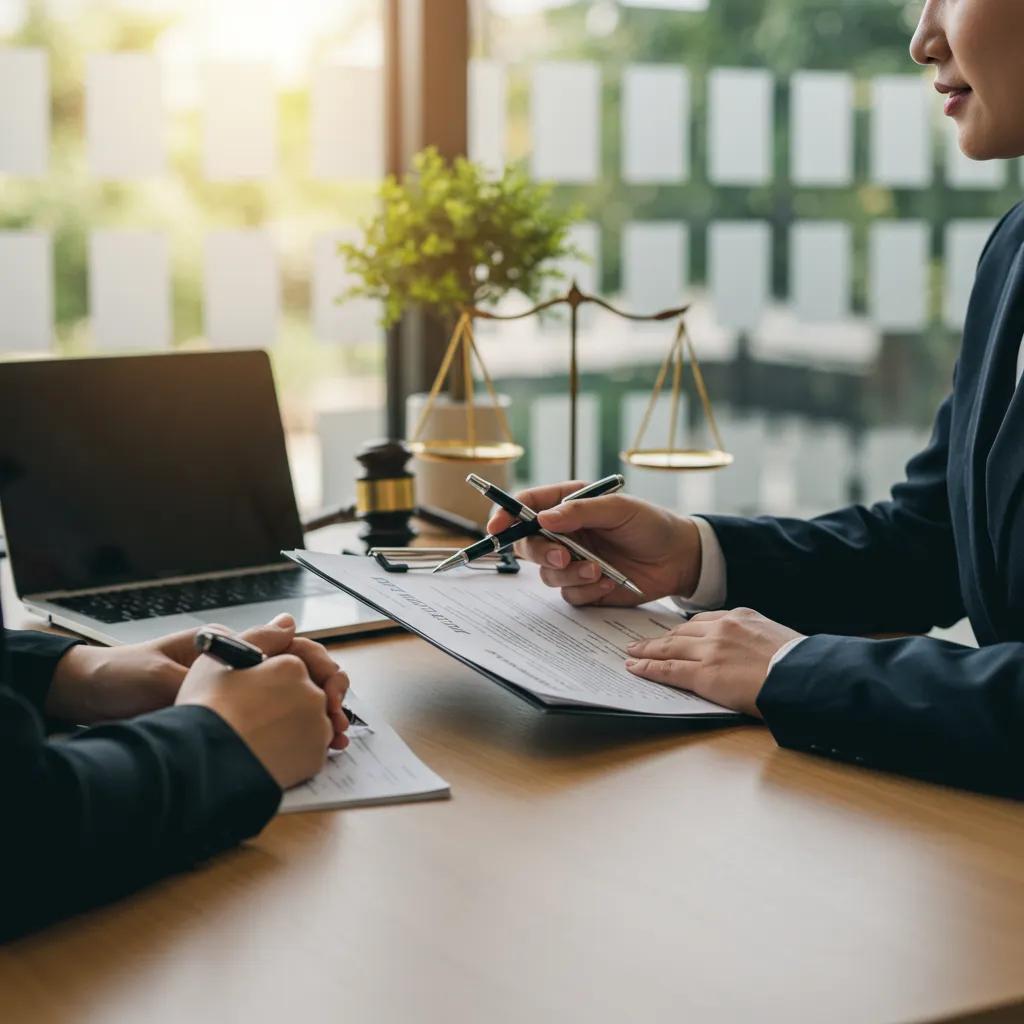 Personal injury lawyer consulting with a client about a tort claim